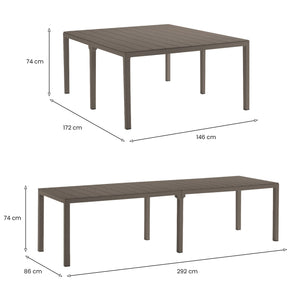Tavolo da esterno Campana, Base per picnic, Piano da pranzo da giardino multiposizione, Banco outdoor multiuso, Made in Italy, 292x86 h74 cm, Tortora
