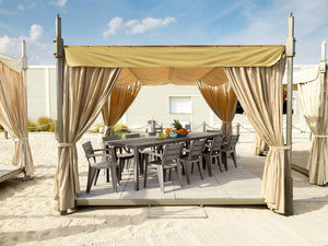 Tavolo da esterno Campana, Base per picnic, Piano da pranzo da giardino multiposizione, Banco outdoor multiuso, Made in Italy, 292x86 h74 cm, Tortora