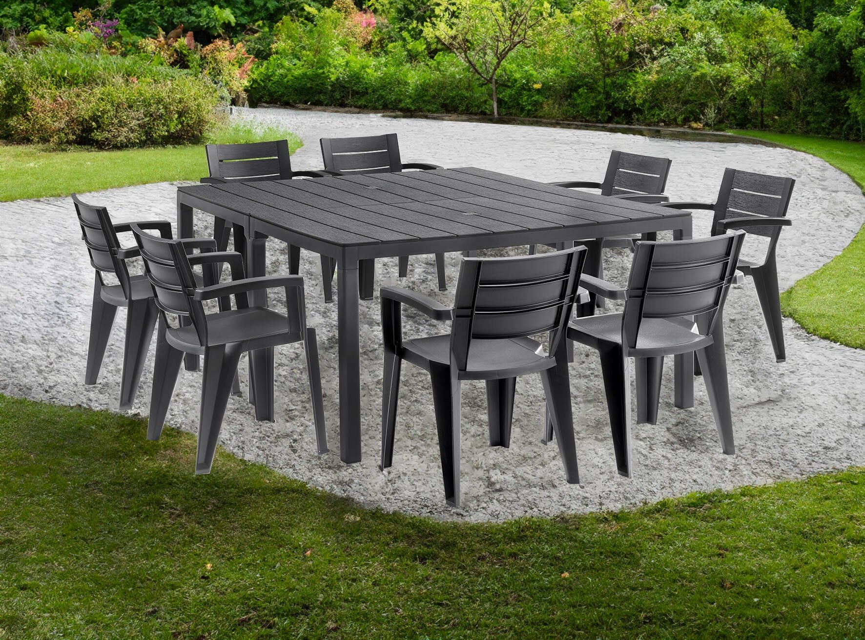 Tavolo da esterno Campana, Base per picnic, Piano da pranzo da giardino multiposizione, Banco outdoor multiuso, Made in Italy, 292x86 h74 cm, Antracite