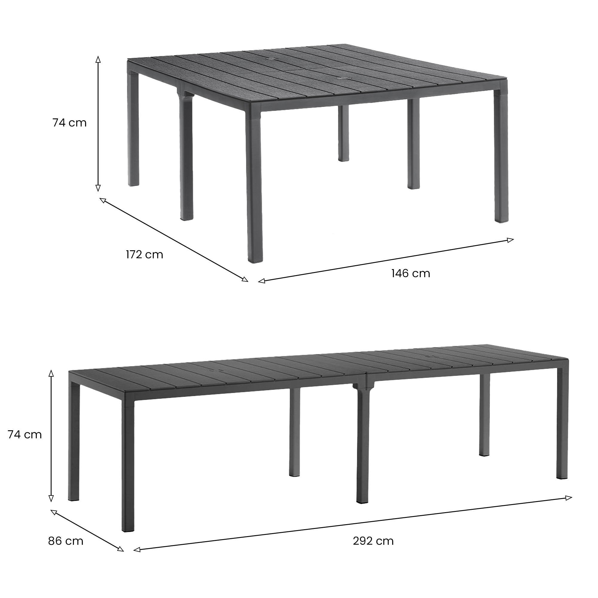 Tavolo da esterno Campana, Base per picnic, Piano da pranzo da giardino multiposizione, Banco outdoor multiuso, Made in Italy, 292x86 h74 cm, Antracite