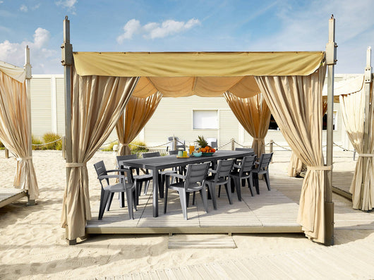 Tavolo da esterno Campana, Base per picnic, Piano da pranzo da giardino multiposizione, Banco outdoor multiuso, Made in Italy, 292x86 h74 cm, Antracite