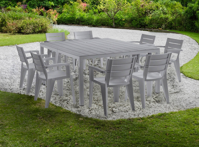 Tavolo da esterno Campana, Base per picnic, Piano da pranzo da giardino multiposizione, Banco outdoor multiuso, Made in Italy, 292x86 h74 cm, Grigio