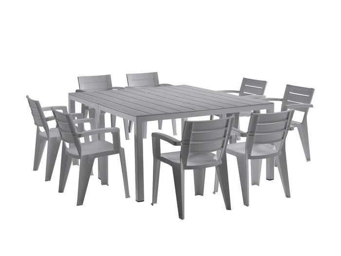 Tavolo da esterno Campana, Base per picnic, Piano da pranzo da giardino multiposizione, Banco outdoor multiuso, Made in Italy, 292x86 h74 cm, Grigio