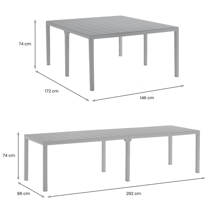 Tavolo da esterno Campana, Base per picnic, Piano da pranzo da giardino multiposizione, Banco outdoor multiuso, Made in Italy, 292x86 h74 cm, Grigio