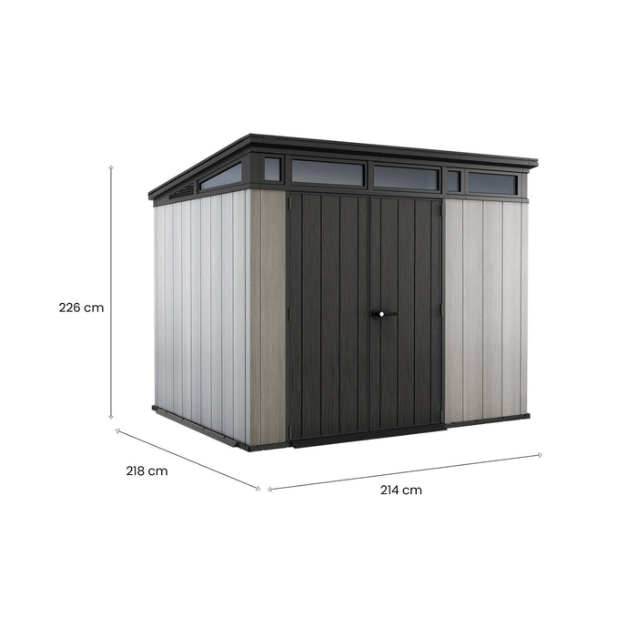 Casetta da giardino Cobourg, Capanno da esterno, Rimessa da giardino, Ripostiglio per attrezzi, 214x218 h226 cm, Grigio