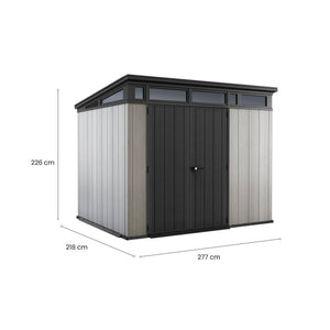 Casetta da giardino Cobourg, Capanno da esterno, Rimessa da giardino, Ripostiglio per attrezzi, 277x218 h226 cm, Grigio