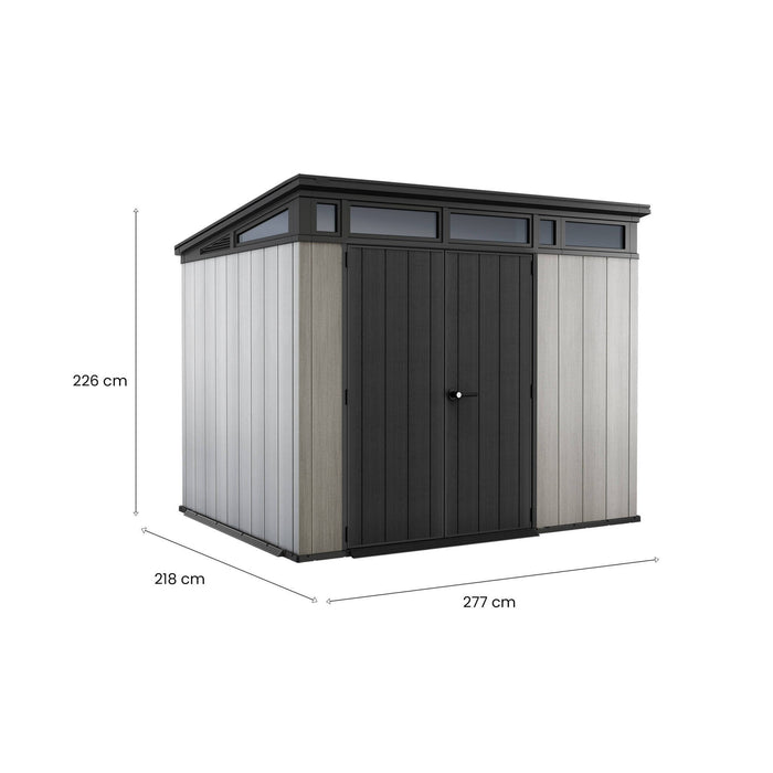 Casetta da giardino Cobourg, Capanno da esterno, Rimessa da giardino, Ripostiglio per attrezzi, 277x218 h226 cm, Grigio