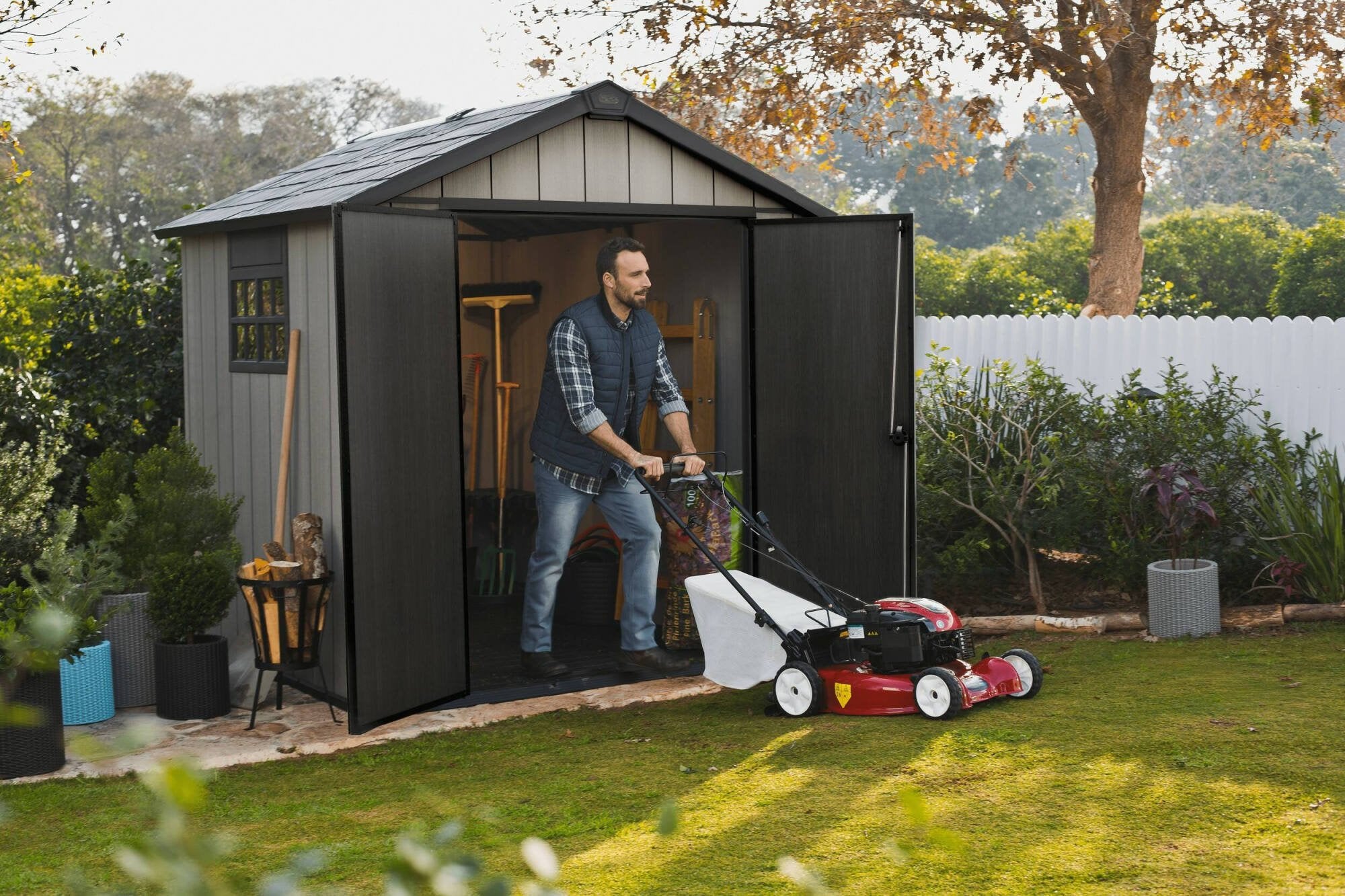 Casetta da giardino Dartmouth, Capanno da esterno, Rimessa da giardino, Ripostiglio per attrezzi, 229x224 h242 cm, Grigio