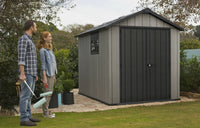 Casetta da giardino Dartmouth, Capanno da esterno, Rimessa da giardino, Ripostiglio per attrezzi, 229x287 h242 cm, Grigio