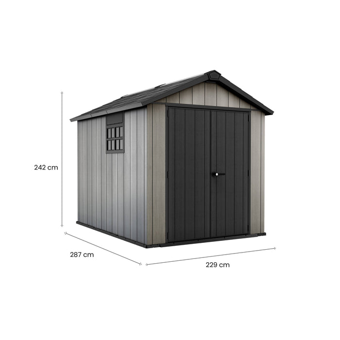 Casetta da giardino Dartmouth, Capanno da esterno, Rimessa da giardino, Ripostiglio per attrezzi, 229x287 h242 cm, Grigio