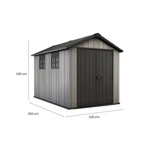 Casetta da giardino Dartmouth, Capanno da esterno, Rimessa da giardino, Ripostiglio per attrezzi, 230x350 h242 cm, Grigio