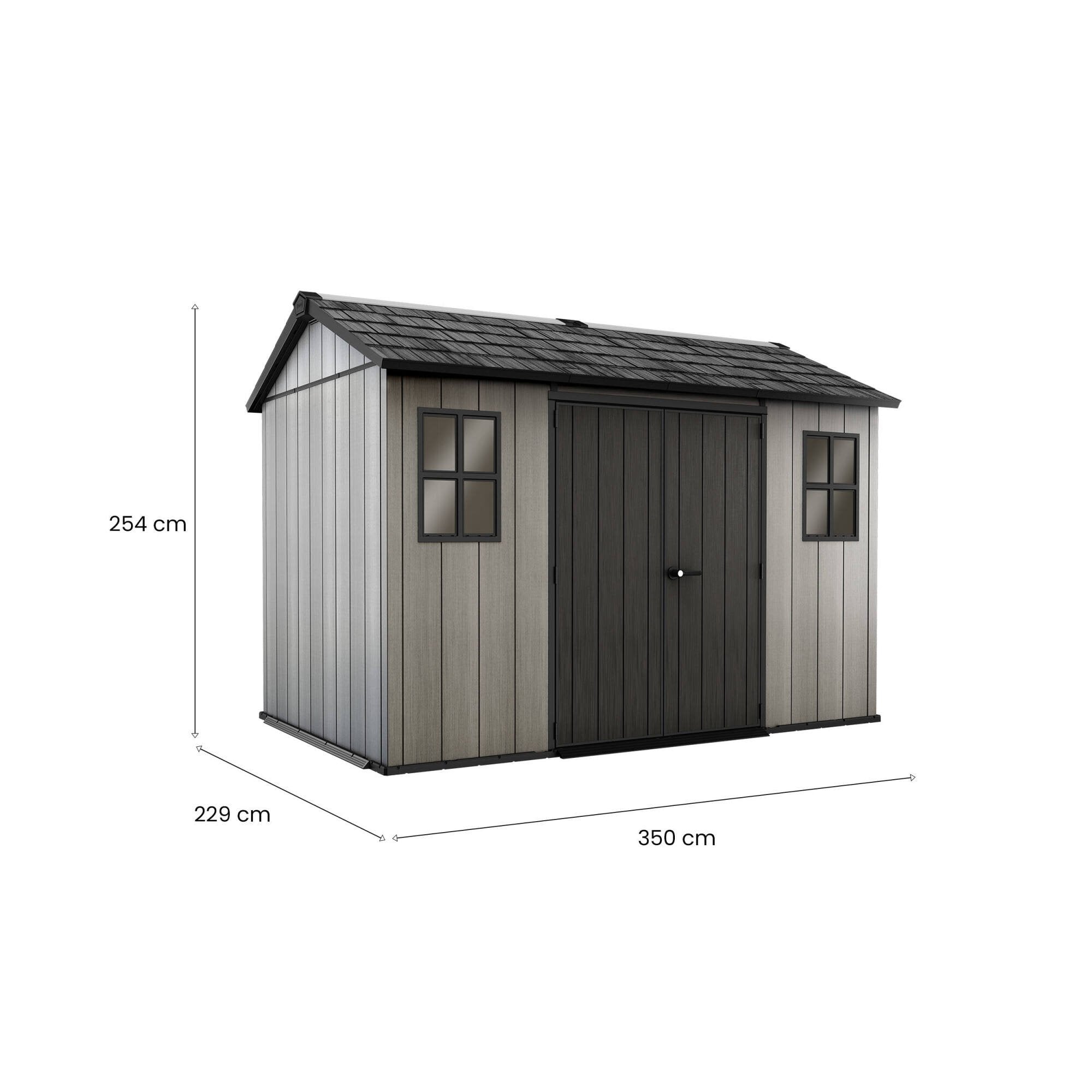 Casetta da giardino Dartmouth, Capanno da esterno, Rimessa da giardino, Ripostiglio per attrezzi, 350x229 h254 cm, Grigio