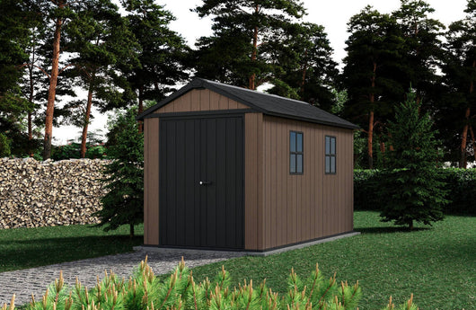 Casetta da giardino Kincardine, Capanno da esterno, Rimessa da giardino, Ripostiglio per attrezzi, 230x350 h246 cm, Marrone