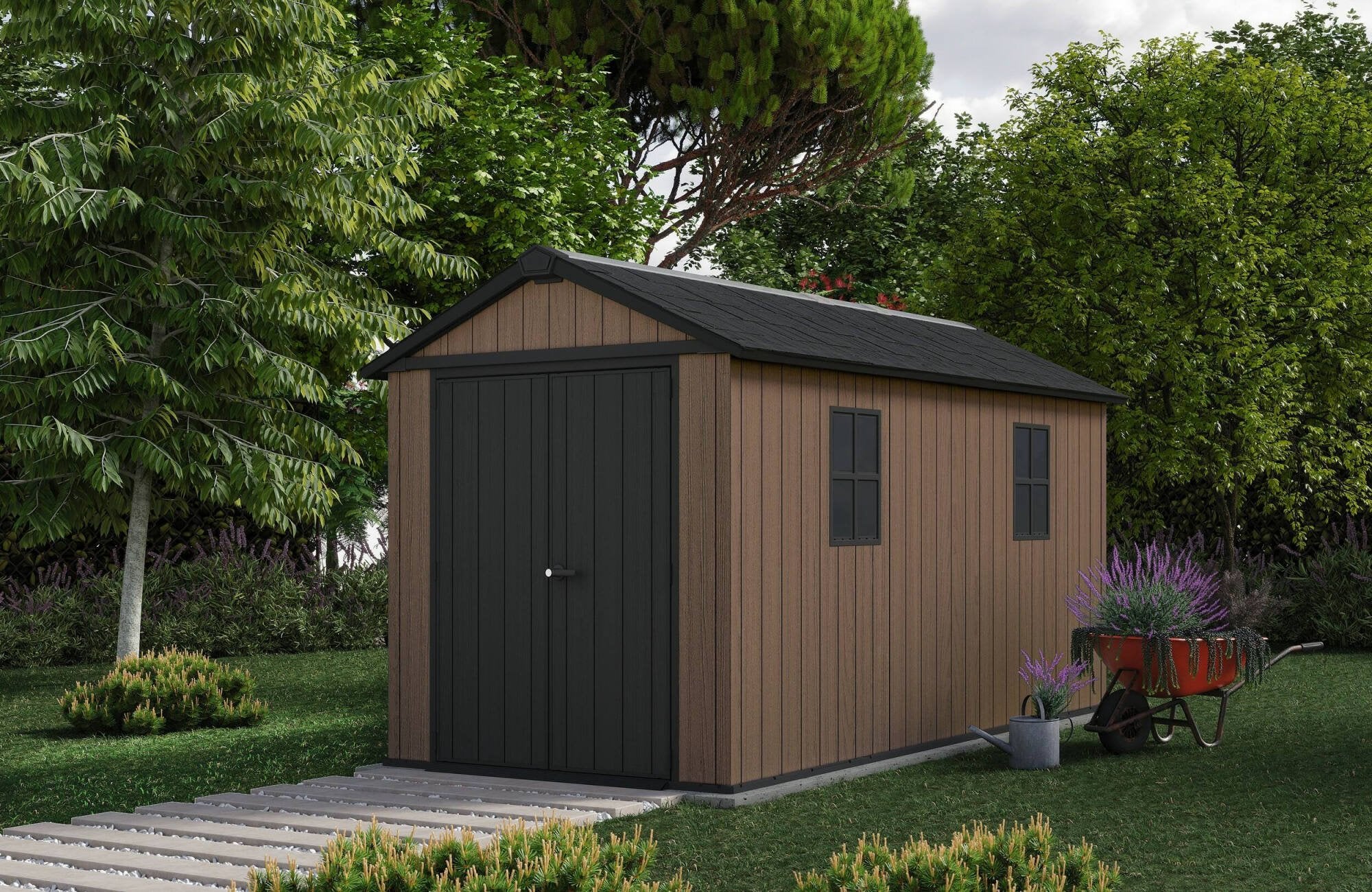 Casetta da giardino Kincardine, Capanno da esterno, Rimessa da giardino, Ripostiglio per attrezzi, 230x413 h246 cm, Marrone