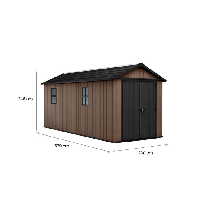 Casetta da giardino Kincardine, Capanno da esterno, Rimessa da giardino, Ripostiglio per attrezzi, 230x539 h246 cm, Marrone