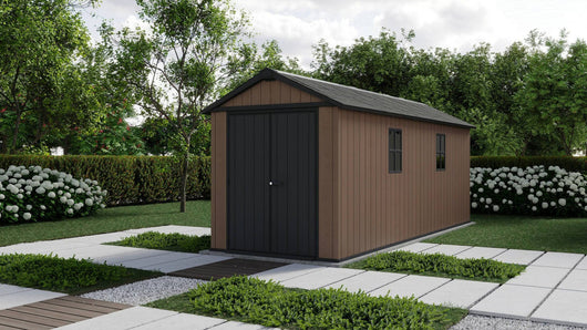 Casetta da giardino Kincardine, Capanno da esterno, Rimessa da giardino, Ripostiglio per attrezzi, 230x539 h246 cm, Marrone