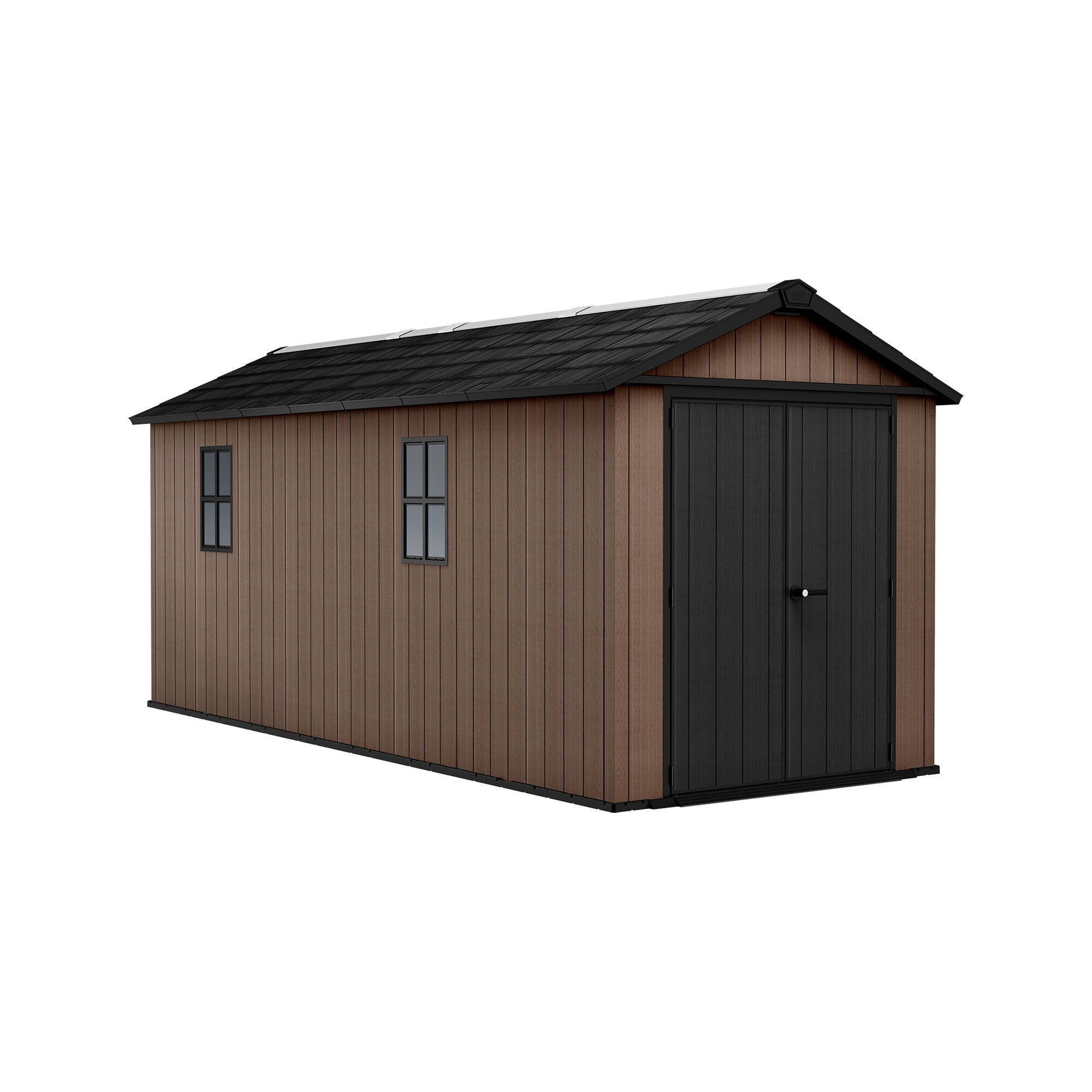 Casetta da giardino Kincardine, Capanno da esterno, Rimessa da giardino, Ripostiglio per attrezzi, 230x539 h246 cm, Marrone