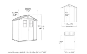 Casetta da giardino Osoyoos, Capanno da esterno, Rimessa da giardino, Ripostiglio per attrezzi, 190x122 h221 cm, Verde