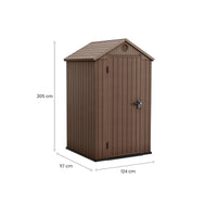 Casetta da giardino Osoyoos, Capanno da esterno, Rimessa da giardino, Ripostiglio per attrezzi, 124x117 h205 cm, Marrone