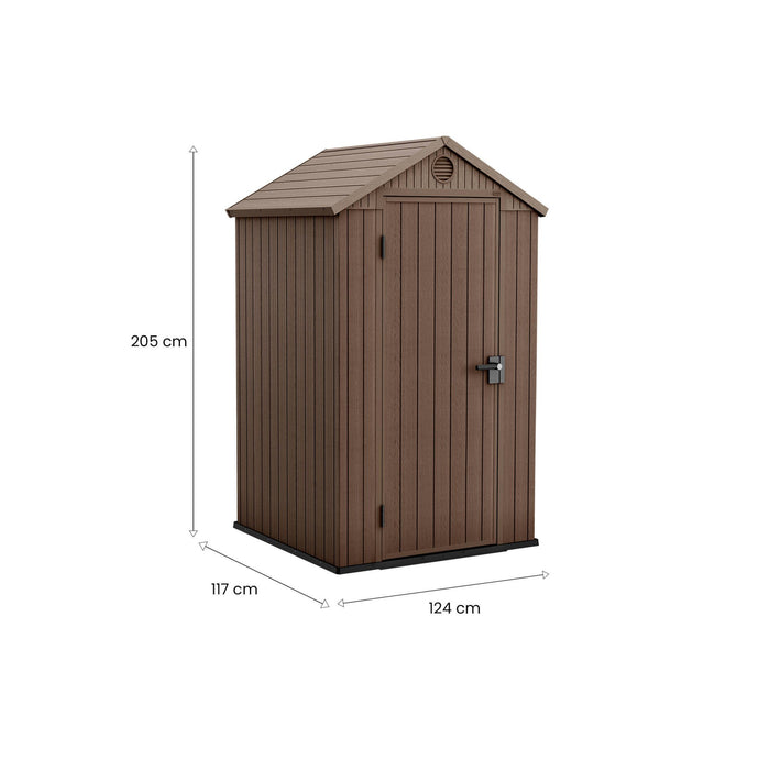 Casetta da giardino Osoyoos, Capanno da esterno, Rimessa da giardino, Ripostiglio per attrezzi, 124x117 h205 cm, Marrone