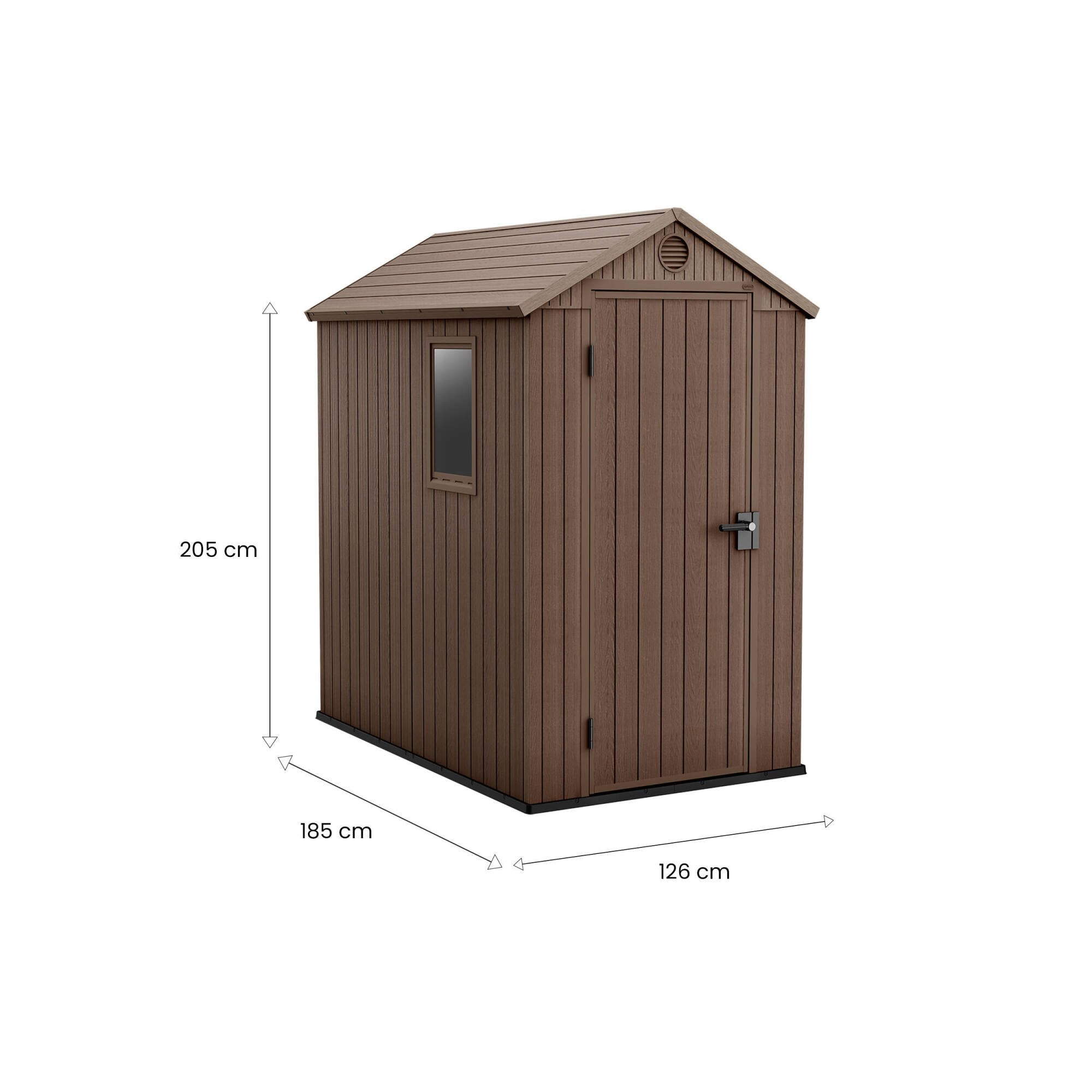 Casetta da giardino Osoyoos, Capanno da esterno, Rimessa da giardino, Ripostiglio per attrezzi, 126x185 h205 cm, Marrone