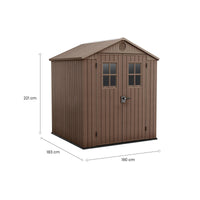 Casetta da giardino Osoyoos, Capanno da esterno, Rimessa da giardino, Ripostiglio per attrezzi, 190x183 h221 cm, Marrone