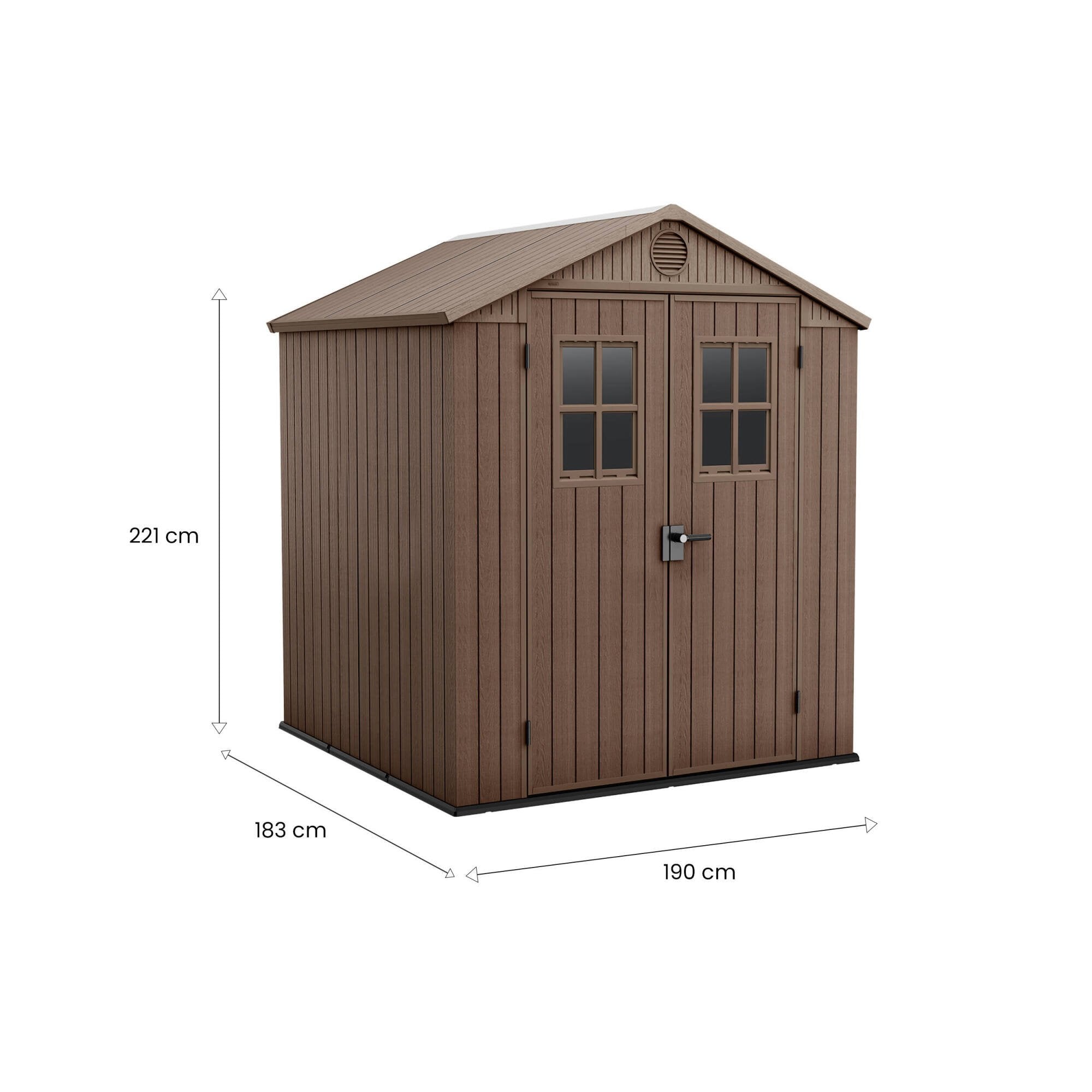 Casetta da giardino Osoyoos, Capanno da esterno, Rimessa da giardino, Ripostiglio per attrezzi, 190x183 h221 cm, Marrone