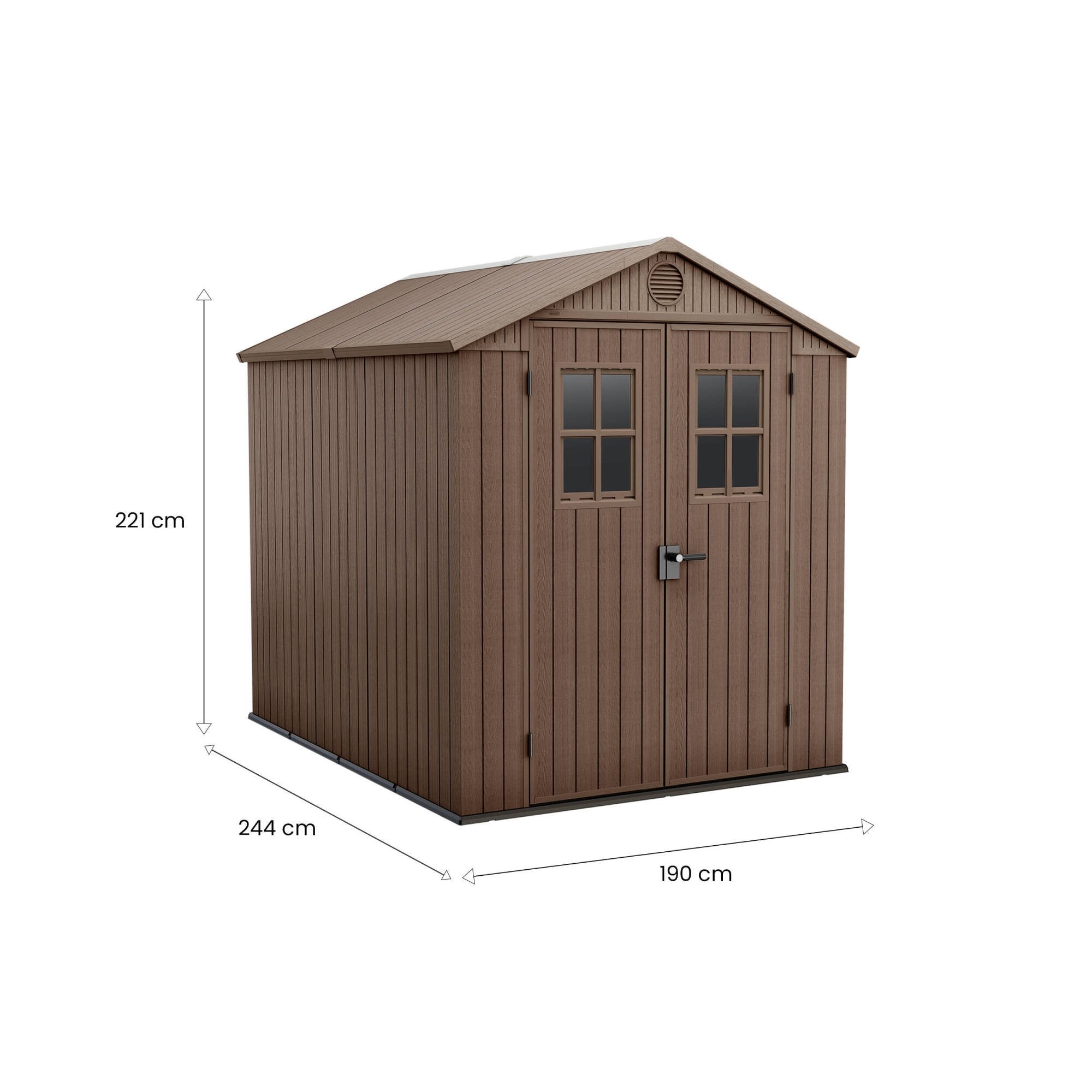 Casetta da giardino Osoyoos, Capanno da esterno, Rimessa da giardino, Ripostiglio per attrezzi, 190x244 h221 cm, Marrone