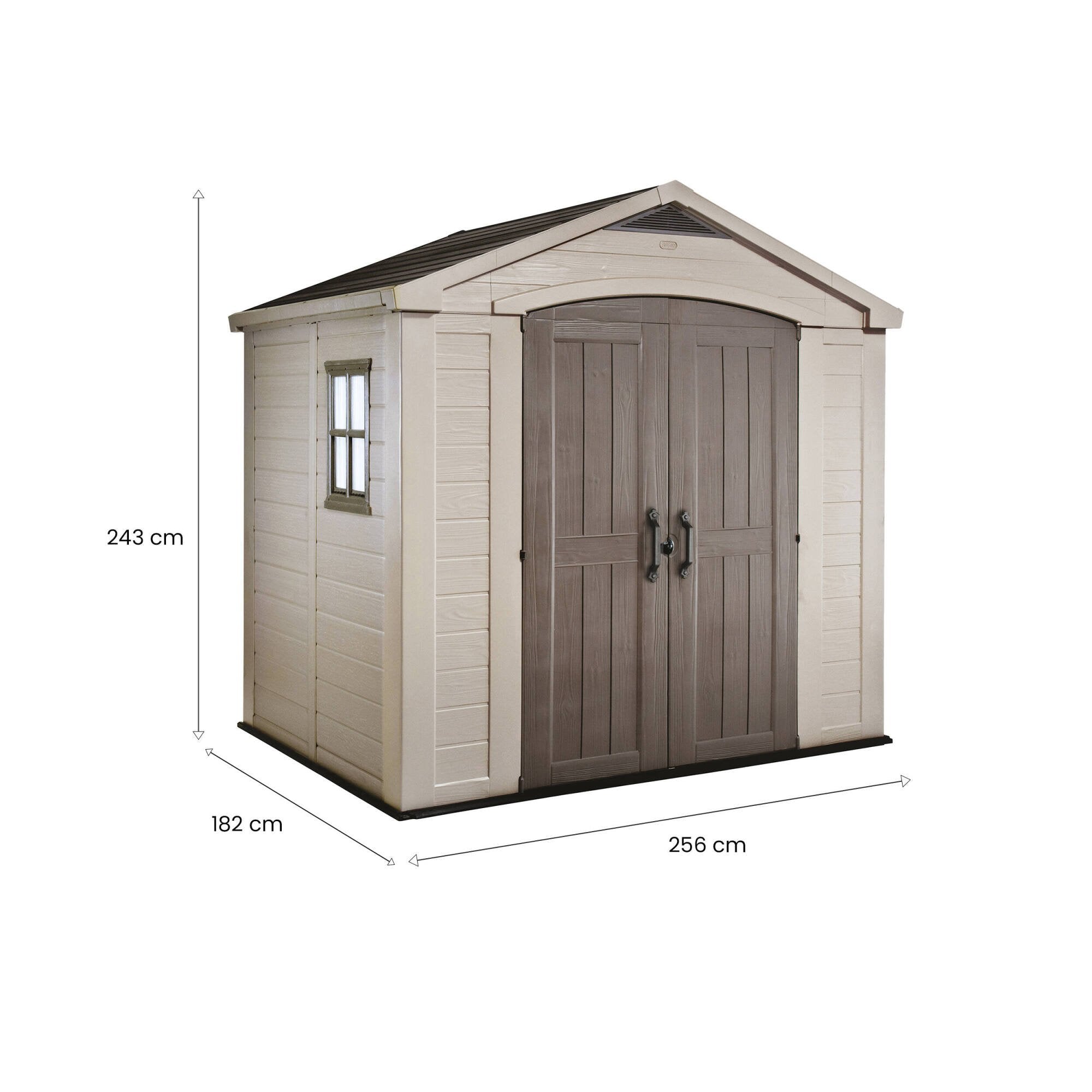 Casetta da giardino Weyburn, Capanno da esterno, Rimessa da giardino, Ripostiglio per attrezzi, 257x182 h243 cm, Beige