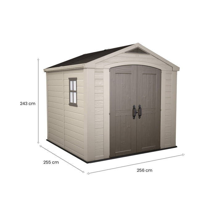 Casetta da giardino Weyburn, Capanno da esterno, Rimessa da giardino, Ripostiglio per attrezzi, 257x255 h243 cm, Beige