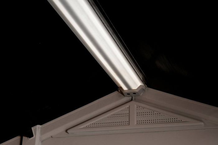 Casetta da giardino Weyburn, Capanno da esterno, Rimessa da giardino, Ripostiglio per attrezzi, 256x332 h243 cm, Beige