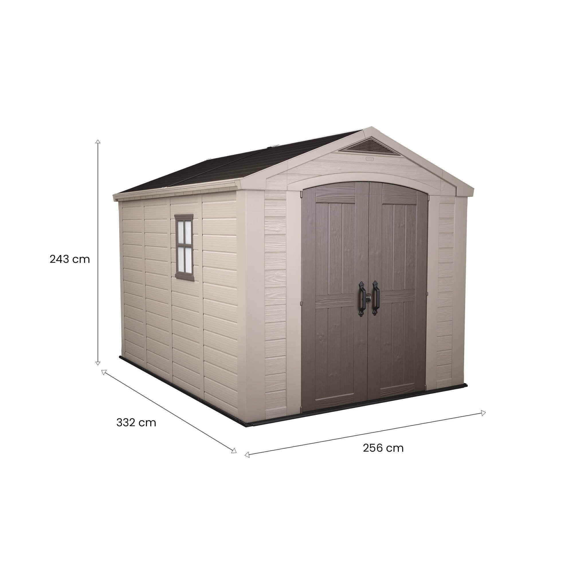 Casetta da giardino Weyburn, Capanno da esterno, Rimessa da giardino, Ripostiglio per attrezzi, 256x332 h243 cm, Beige