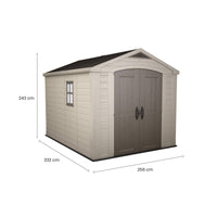 Casetta da giardino Weyburn, Capanno da esterno, Rimessa da giardino, Ripostiglio per attrezzi, 256x332 h243 cm, Beige