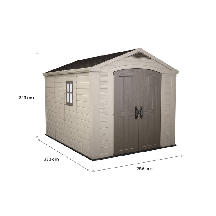 Casetta da giardino Weyburn, Capanno da esterno, Rimessa da giardino, Ripostiglio per attrezzi, 256x332 h243 cm, Beige