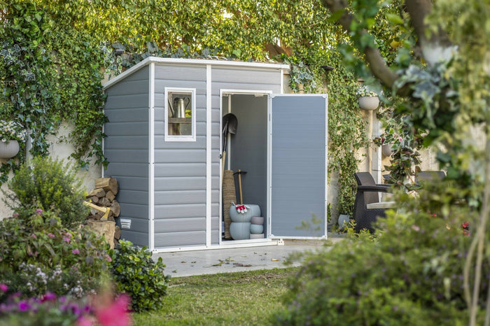 Casetta da giardino Cranbrook, Capanno da esterno, Rimessa da giardino, Ripostiglio per attrezzi, 184x111 h201 cm, Grigio
