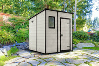 Casetta da giardino Cranbrook, Capanno da esterno, Rimessa da giardino, Ripostiglio per attrezzi, 184x185 h200 cm, Beige