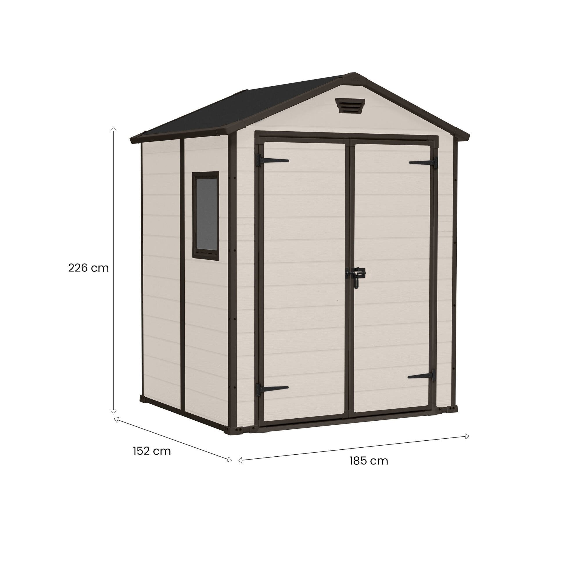 Casetta da giardino Cranbrook, Capanno da esterno, Rimessa da giardino, Ripostiglio per attrezzi, 185x152 h226 cm, Beige