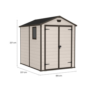 Casetta da giardino Cranbrook, Capanno da esterno, Rimessa da giardino, Ripostiglio per attrezzi, 186x237 h227 cm, Beige