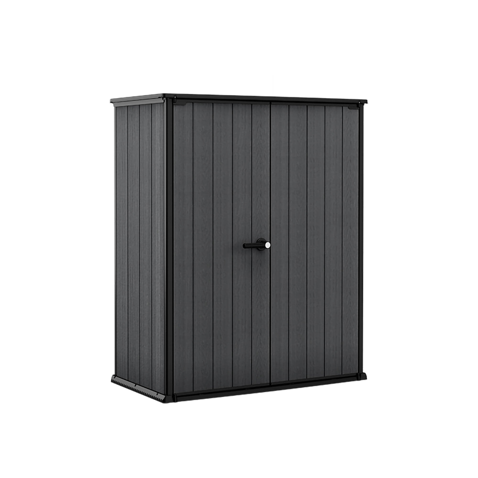 Armadio da esterno Jasper, Mobile outdoor, Mobiletto giardino multiuso, Contenitore per balcone o garage, 140x74 h170 cm, Grigio scuro