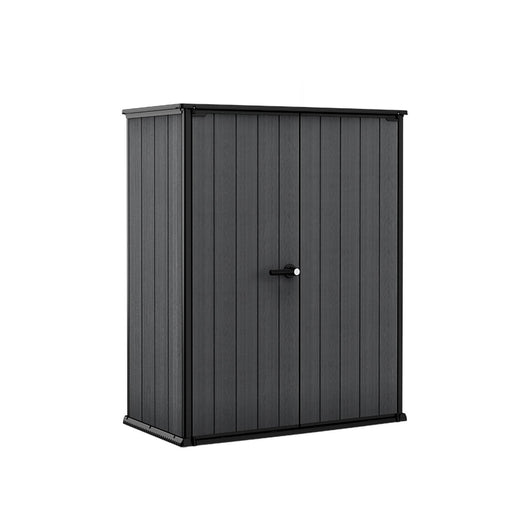Armadio da esterno Jasper, Mobile outdoor, Mobiletto giardino multiuso, Contenitore per balcone o garage, 140x74 h170 cm, Grigio scuro