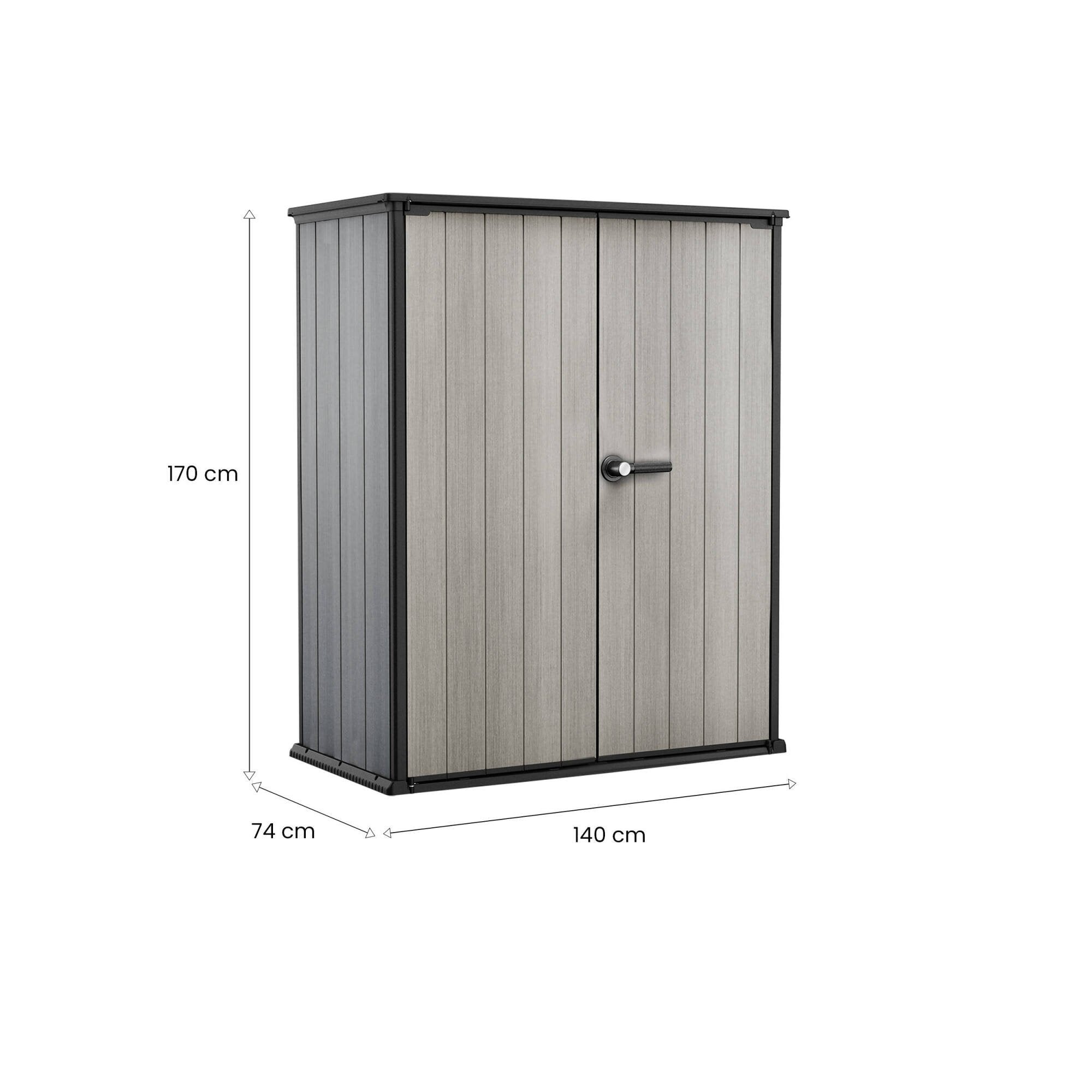 Armadio da esterno Digby, Mobile outdoor, Mobiletto giardino multiuso, Contenitore per balcone o garage, 140x74 h170 cm, Grigio