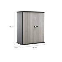 Armadio da esterno Digby, Mobile outdoor, Mobiletto giardino multiuso, Contenitore per balcone o garage, 140x74 h170 cm, Grigio