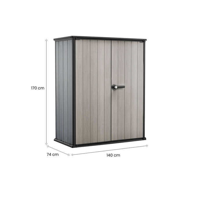 Armadio da esterno Digby, Mobile outdoor, Mobiletto giardino multiuso, Contenitore per balcone o garage, 140x74 h170 cm, Grigio