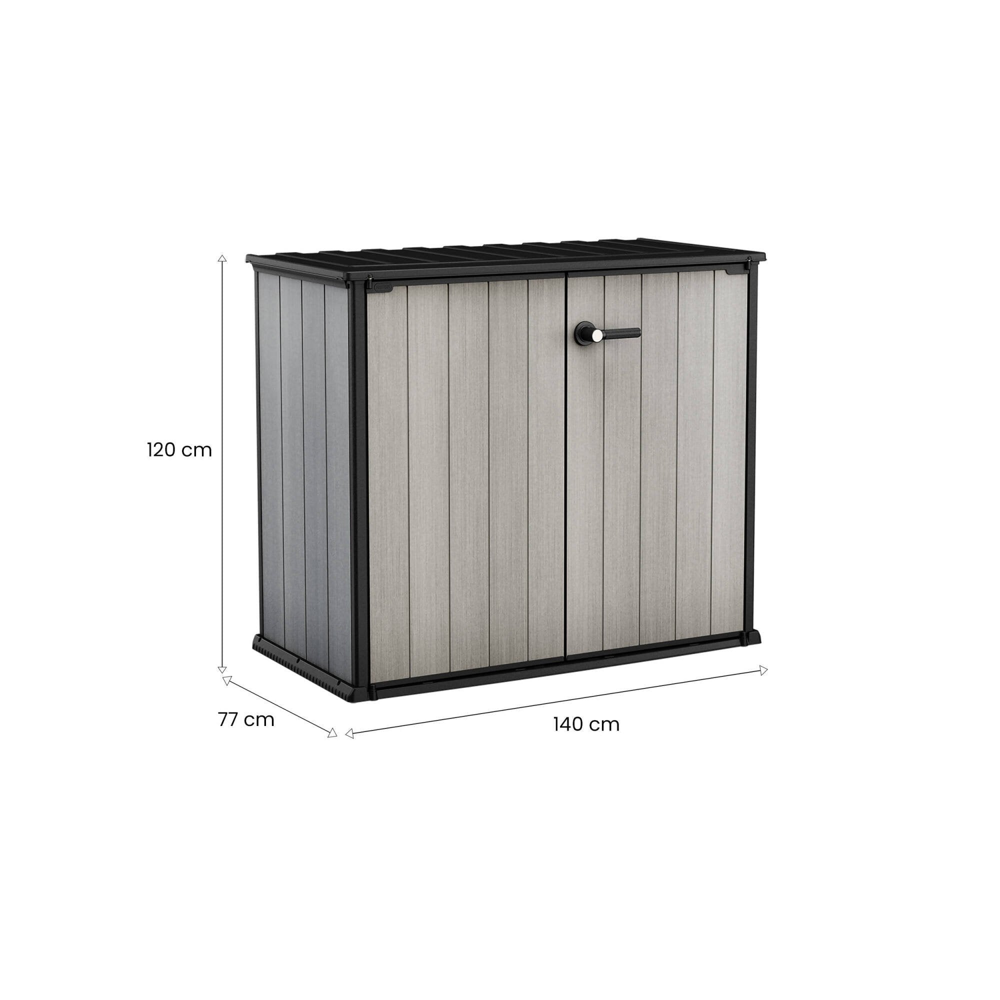 Armadio da esterno Kindersley, Mobile outdoor, Mobiletto giardino multiuso, Contenitore per balcone o garage, 140x77 h120 cm, Grigio