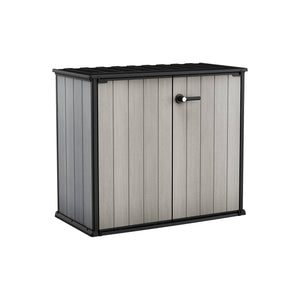 Armadio da esterno Kindersley, Mobile outdoor, Mobiletto giardino multiuso, Contenitore per balcone o garage, 140x77 h120 cm, Grigio