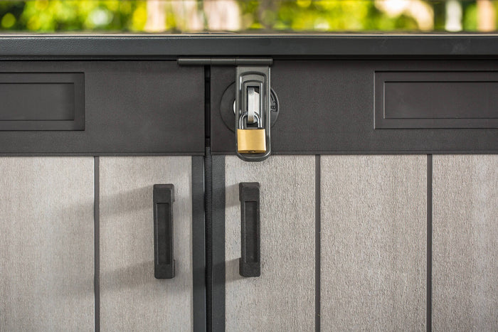 Armadio da esterno Leduc, Mobile outdoor, Mobiletto giardino multiuso, Contenitore per balcone o garage, 191x109 h133 cm, Grigio