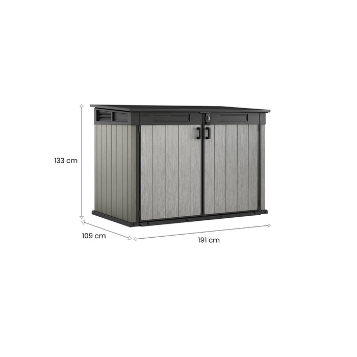 Armadio da esterno Leduc, Mobile outdoor, Mobiletto giardino multiuso, Contenitore per balcone o garage, 191x109 h133 cm, Grigio