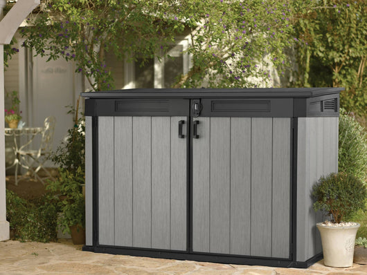 Armadio da esterno Leduc, Mobile outdoor, Mobiletto giardino multiuso, Contenitore per balcone o garage, 191x109 h133 cm, Grigio