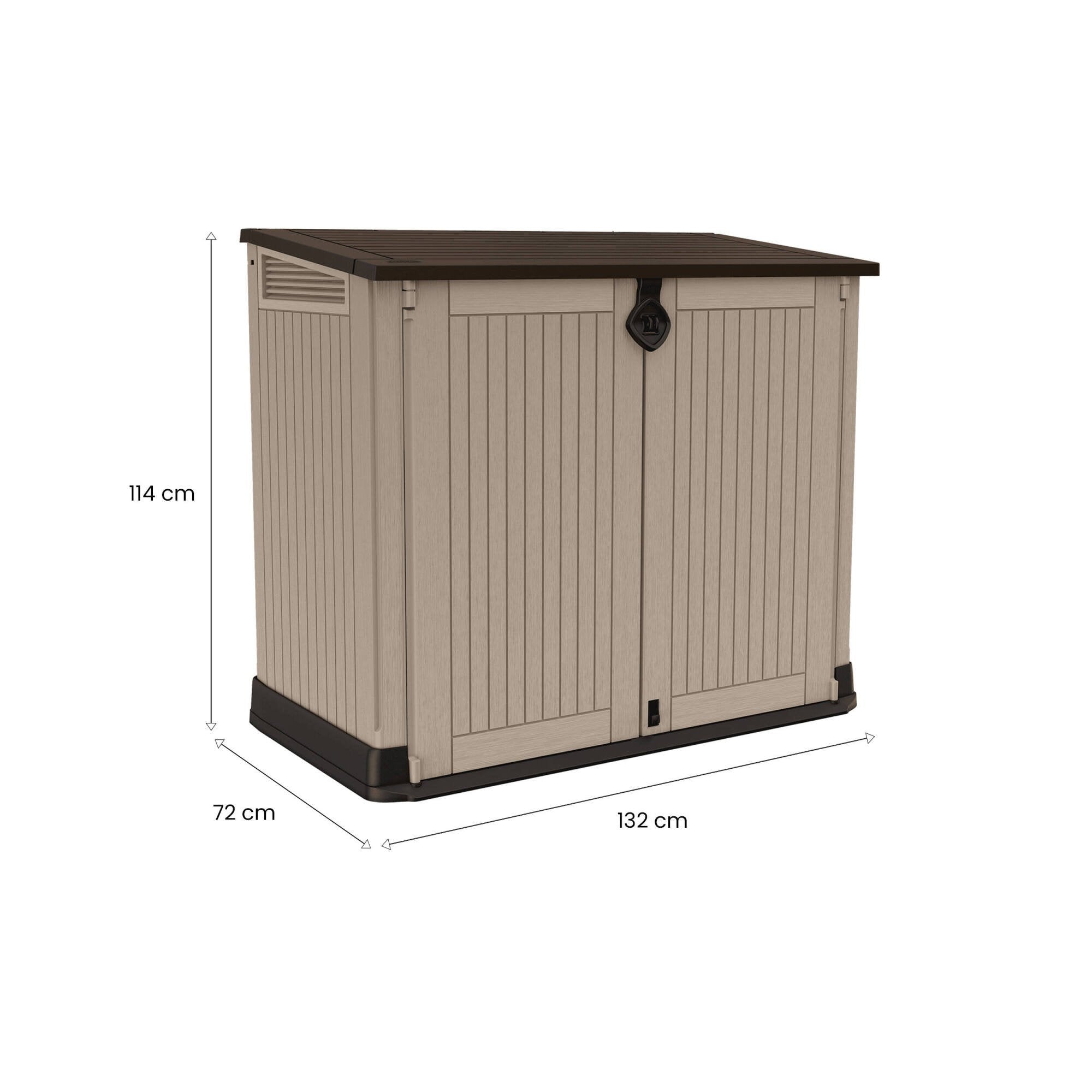 Armadio da esterno Gander, Mobile outdoor, Mobiletto giardino multiuso, Contenitore per balcone o garage, 132x72 h114 cm, Beige