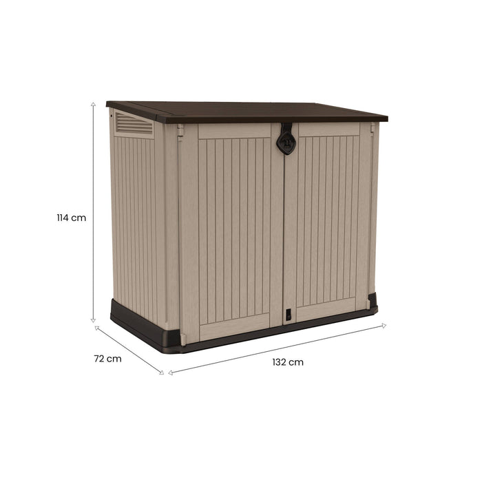 Armadio da esterno Gander, Mobile outdoor, Mobiletto giardino multiuso, Contenitore per balcone o garage, 132x72 h114 cm, Beige